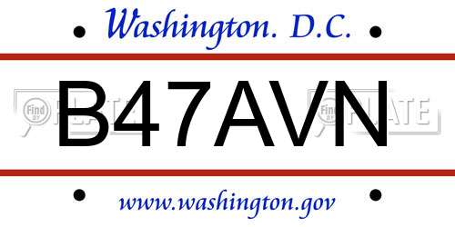 B47AVN District Of Columbia License Plate