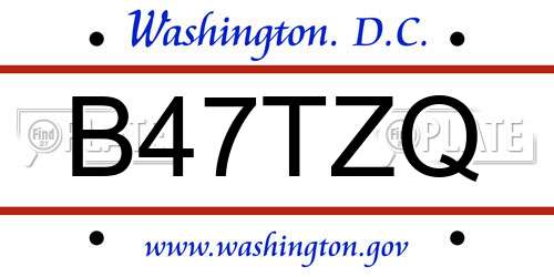 B47TZQ District Of Columbia License Plate