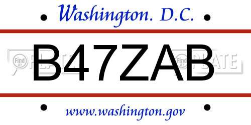 B47ZAB District Of Columbia License Plate