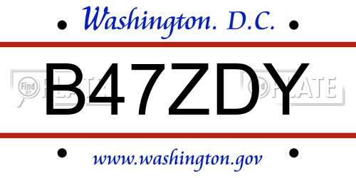 B47ZDY District Of Columbia License Plate