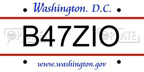 B47ZIO District Of Columbia License Plate