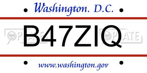 B47ZIQ District Of Columbia License Plate