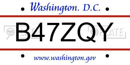 B47ZQY District Of Columbia License Plate