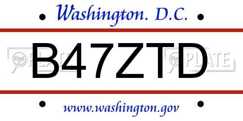 B47ZTD District Of Columbia License Plate