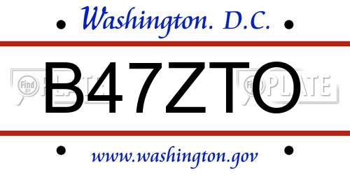 B47ZTO District Of Columbia License Plate