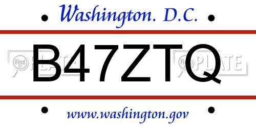 B47ZTQ District Of Columbia License Plate