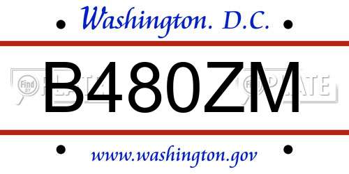 B480ZM District Of Columbia License Plate