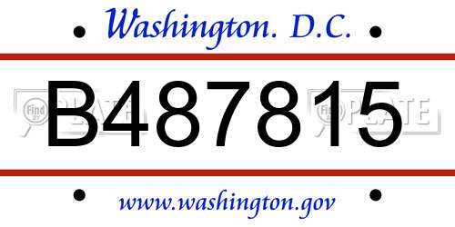 B487815 District Of Columbia License Plate