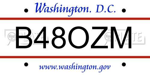 B48OZM District Of Columbia License Plate