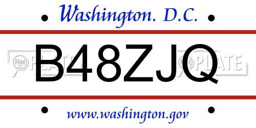 B48ZJQ District Of Columbia License Plate