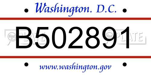 B502891 District Of Columbia License Plate