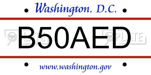 B50AED District Of Columbia License Plate