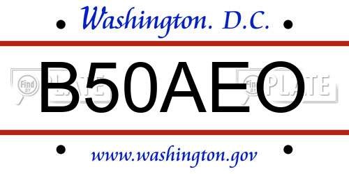 B50AEO District Of Columbia License Plate