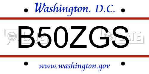B50ZGS District Of Columbia License Plate
