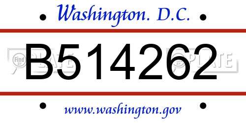 B514262 District Of Columbia License Plate