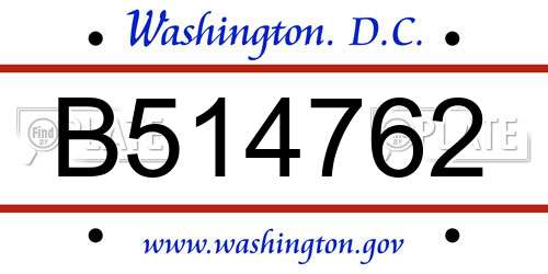 B514762 District Of Columbia License Plate