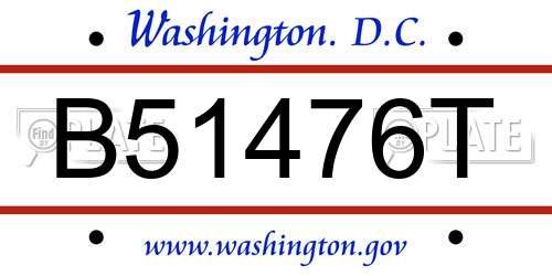 B51476T District Of Columbia License Plate