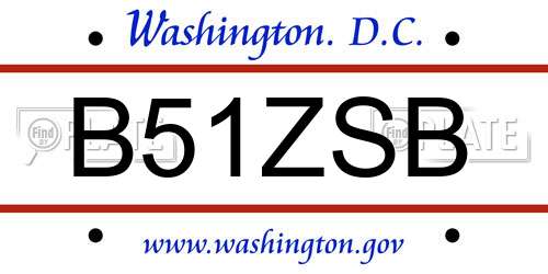 B51ZSB District Of Columbia License Plate
