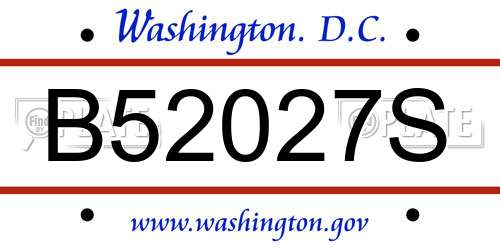 B52027S District Of Columbia License Plate