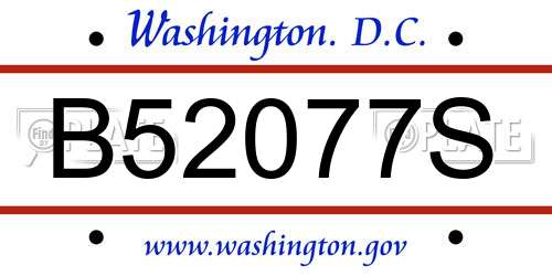 B52077S District Of Columbia License Plate