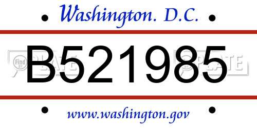 B521985 District Of Columbia License Plate