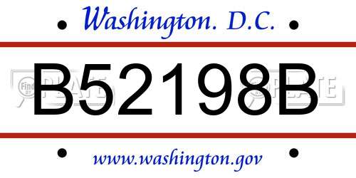 B52198B District Of Columbia License Plate