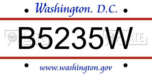 B5235W District Of Columbia License Plate