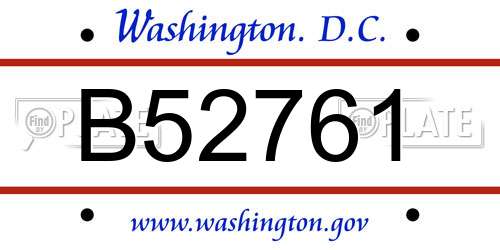 B52761 District Of Columbia License Plate