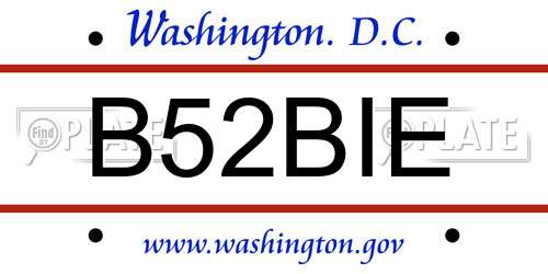 B52BIE District Of Columbia License Plate