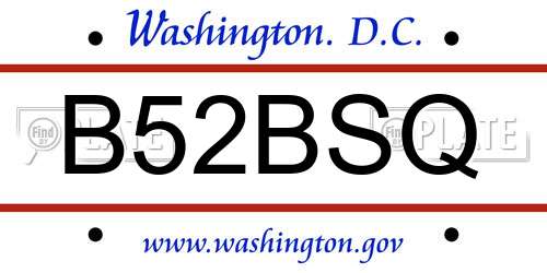 B52BSQ District Of Columbia License Plate