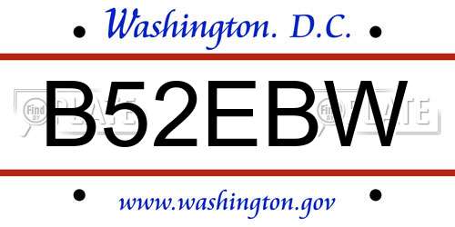 B52EBW District Of Columbia License Plate