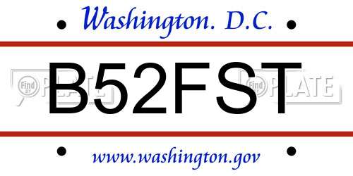 B52FST District Of Columbia License Plate