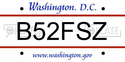 B52FSZ District Of Columbia License Plate