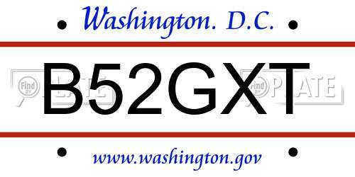 B52GXT District Of Columbia License Plate