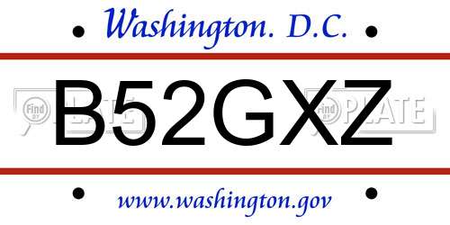 B52GXZ District Of Columbia License Plate