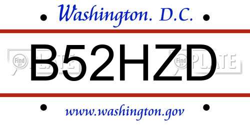 B52HZD District Of Columbia License Plate