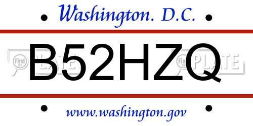 B52HZQ District Of Columbia License Plate