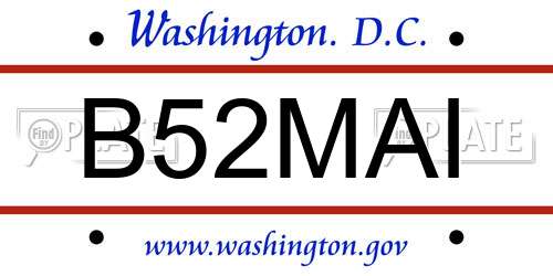 B52MAI District Of Columbia License Plate