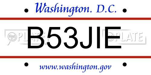 B53JIE District Of Columbia License Plate