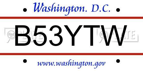 B53YTW District Of Columbia License Plate