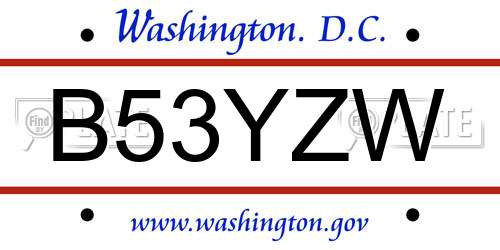 B53YZW District Of Columbia License Plate