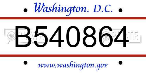 B540864 District Of Columbia License Plate