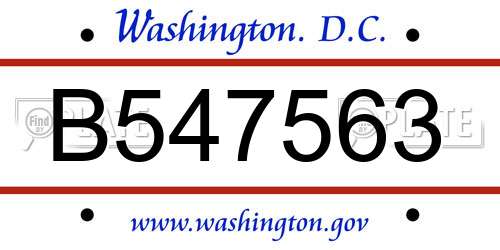 B547563 District Of Columbia License Plate