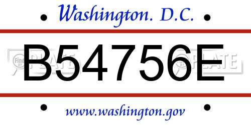 B54756E District Of Columbia License Plate
