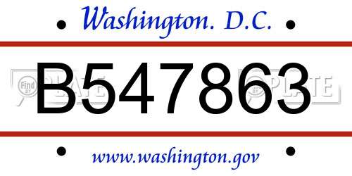B547863 District Of Columbia License Plate