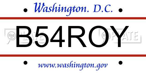 B54ROY District Of Columbia License Plate