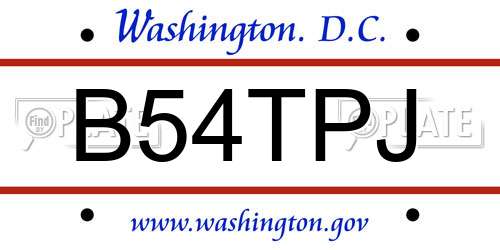 B54TPJ District Of Columbia License Plate