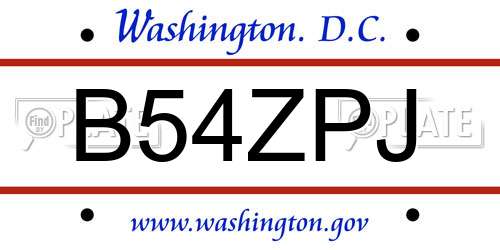 B54ZPJ District Of Columbia License Plate