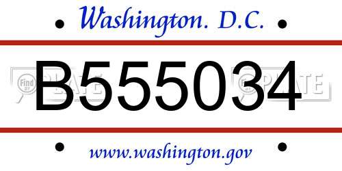B555034 District Of Columbia License Plate