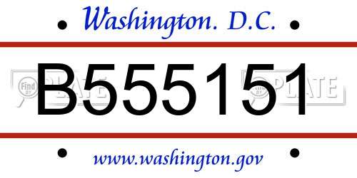 B555151 District Of Columbia License Plate